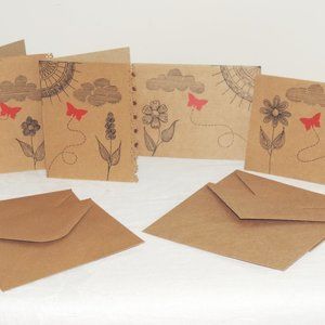 Whimsical Zen Doodle Butterfly Garden Blank Note Cards, Set of 4 with envelopes